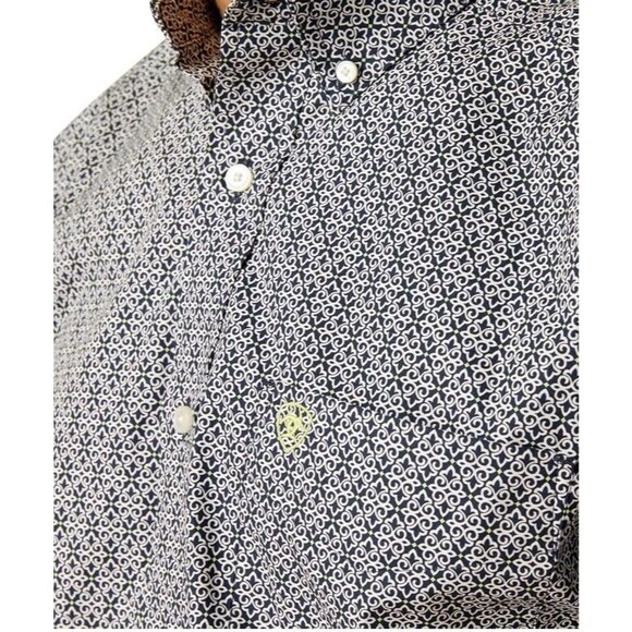 Ariat TRACE Fitted Navy White Short Sleeve Western Shirt Cowboy NWT $55 LARGE - Picture 3 of 8